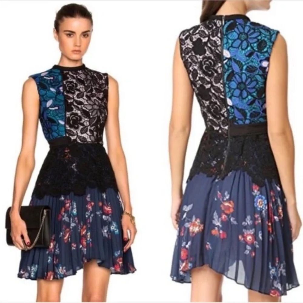 Self Portrait Size 8 Nina Floral Lace Mini Dress Pleated Art to Wear Artistic